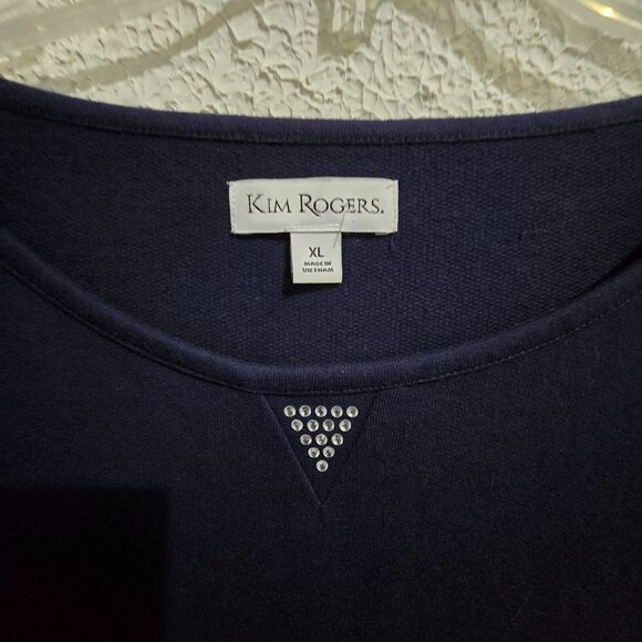 Kim Rogers Womens XL Navy Pullover Sweater With Rhinestone Detail - Picture 2 of 7